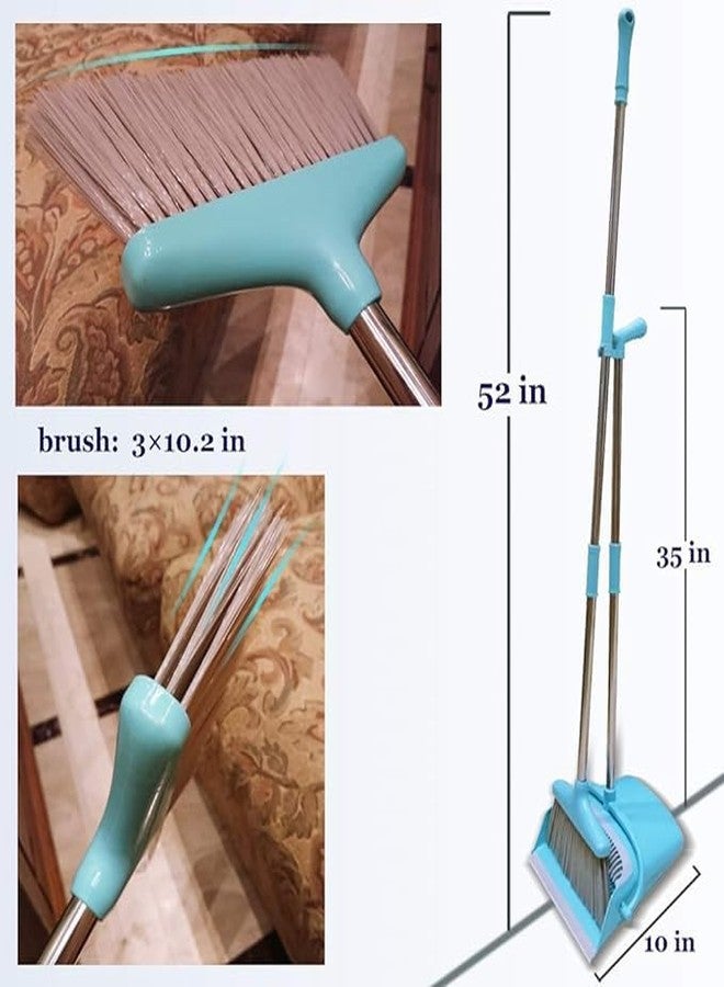 Trady Plastic Long Handle Dustpan and Brush Set Comb Toothed Household Soft Fur Broom for Sweeping & Cleaning Rotating and Folding Storage (Blue) - Image 2